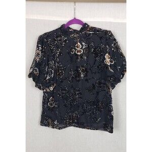 Koko + Mason Floral Blouse M Black Velvet Burnout WhimsiGoth Dark Fairy Witchy